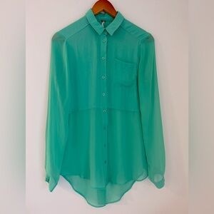 FREE PEOPLE ~ Emerald Green Button Down Blouse ~ size XS